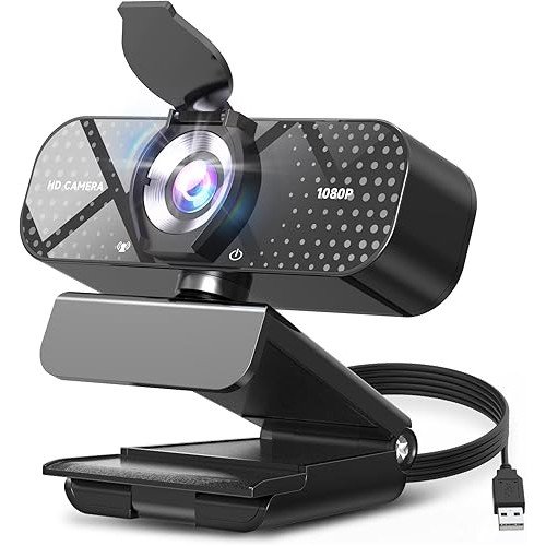 1080P HD Webcam with Microphone, Noise Cancellation, Privacy Cover
